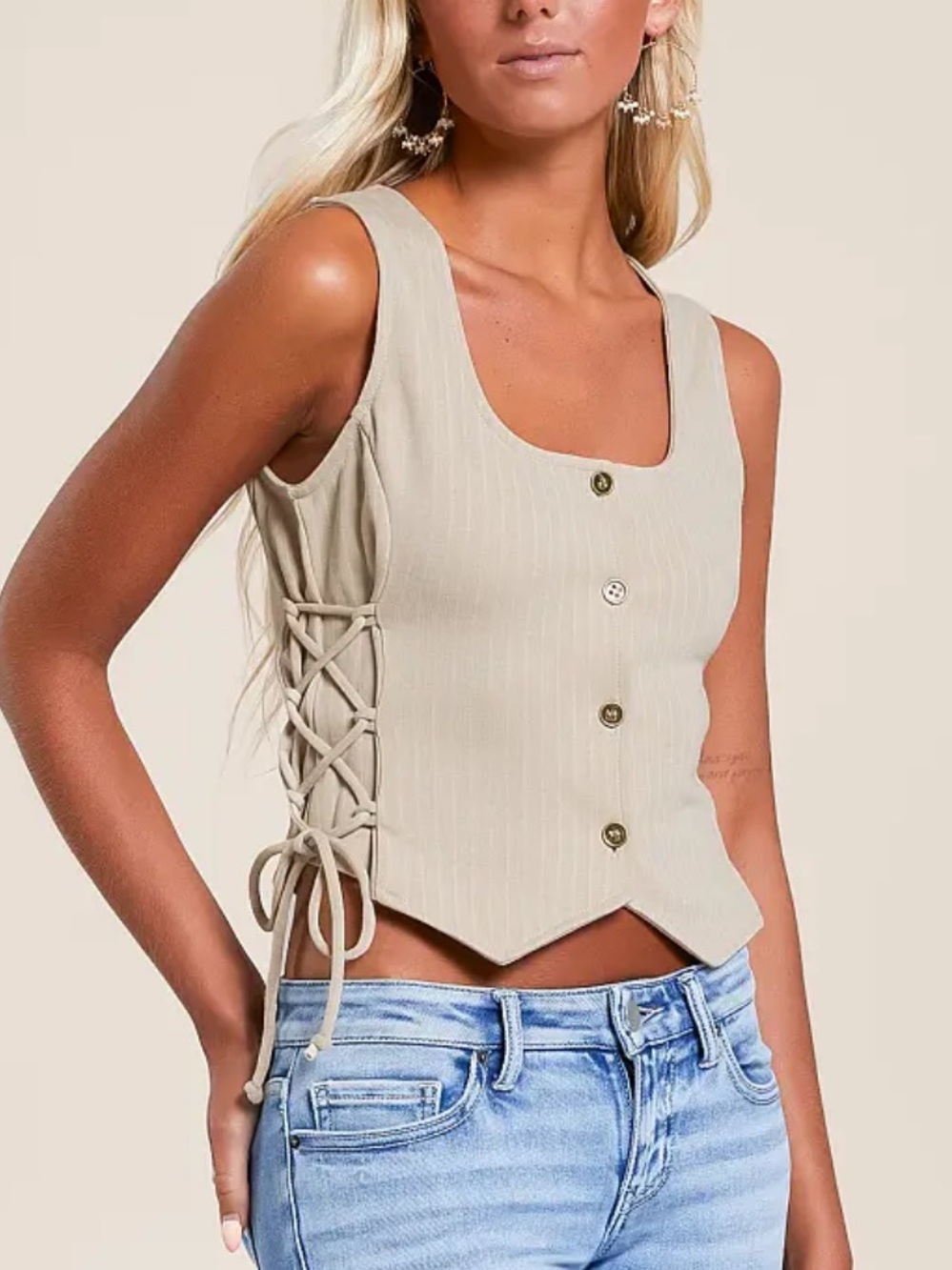 *NWOT* Willow & Root Pinstripe Lace-Up Vest - Size L